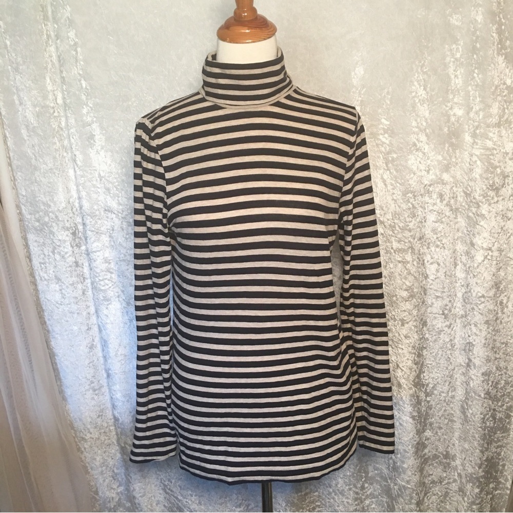 J. Crew Turtleneck Navy blue stripes and tan size M